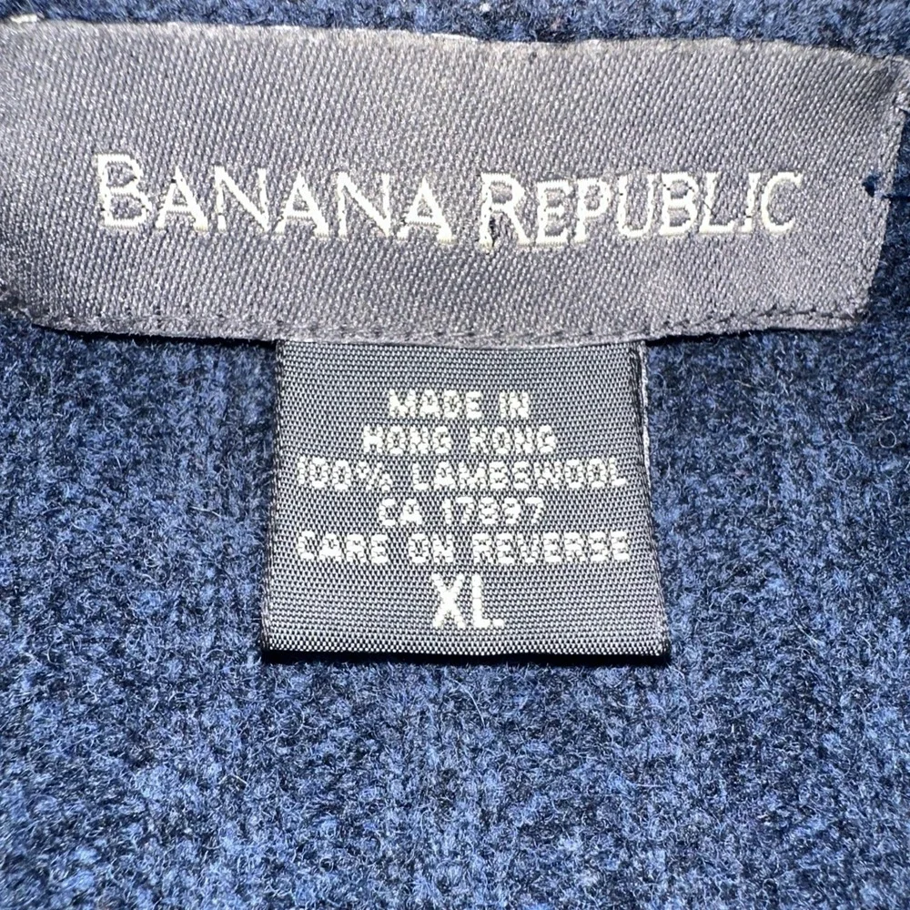 Banana Republic Sweater Mens XL Navy Lambswool V Neck Rib Knit Pullover